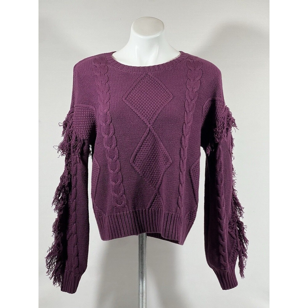 Kikit Women's Medium Maroon Cable Knit Tassel Sleeve Pullover Sweater
